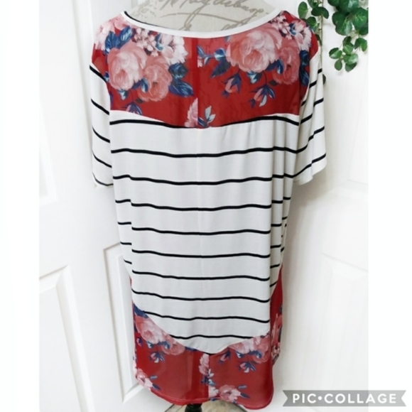 Avenue Short Sleeve Stripe & Floral Top Size 14 - Picture 2 of 7
